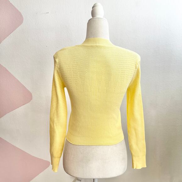 Yellow Ribbed Cardigan Gold Buttons Women’s Small Vintage Inspired Preppy Knit - Picture 2 of 4
